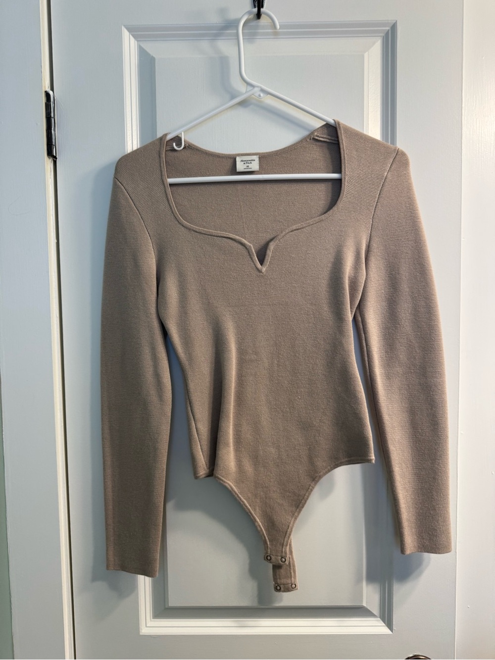 Abercrombie & Fitch Taupe Ribbed Long-Sleeve Bodysuit